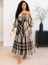 Plaid Off-Shoulder Tied Dress