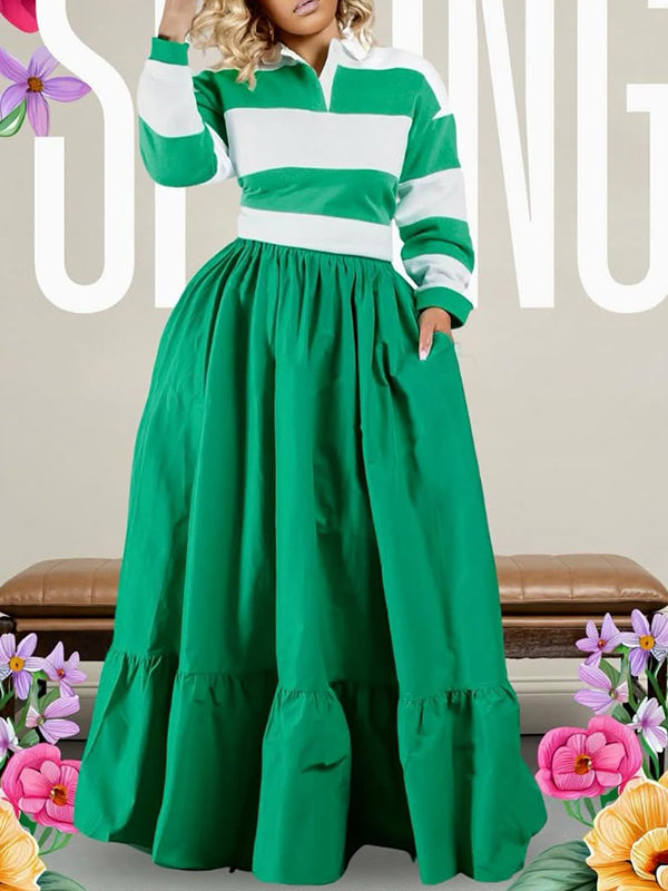 Beautiedoll Stripe Ruffle Maxi Dress