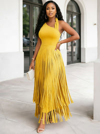 Solid Sleeveless Fringe Dress