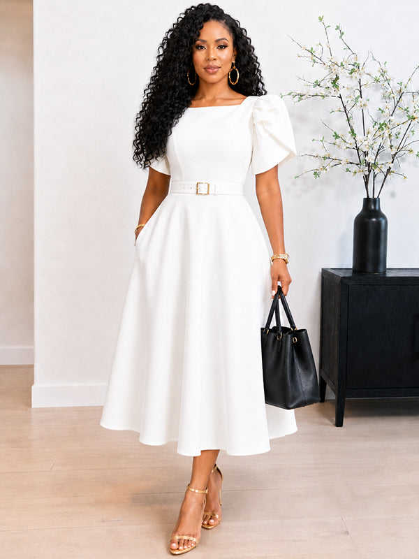 Puff-Sleeve Belted Dress