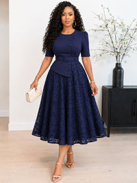 Lace Combo Belted Dress