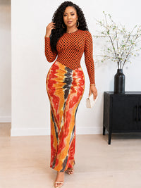 Printed Combo Ruched Maxi Dress