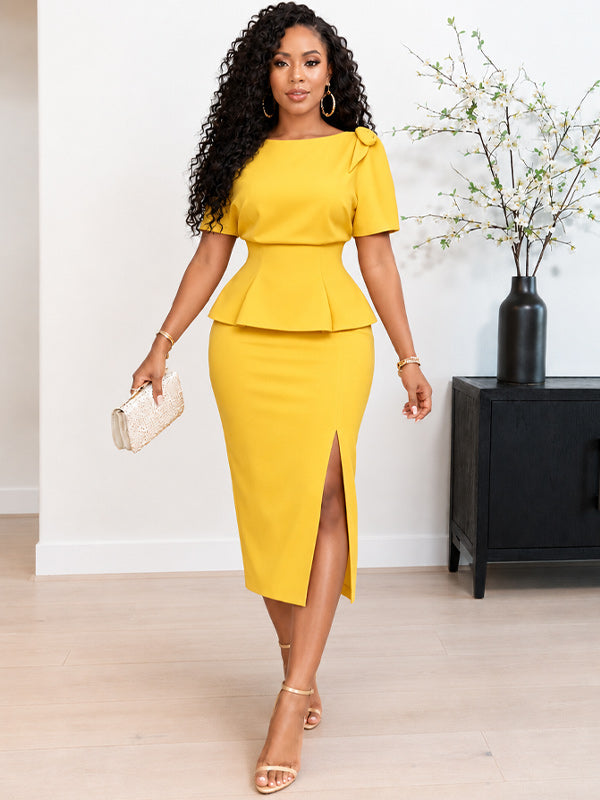 Solid Peplum Bodycon Dress