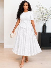 Lace Combo Belted Dress