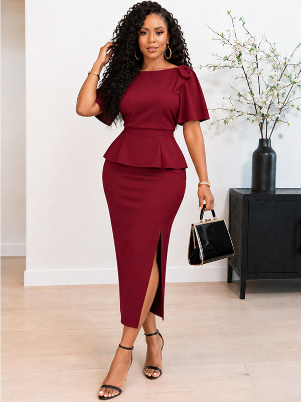 Solid Peplum Bodycon Dress