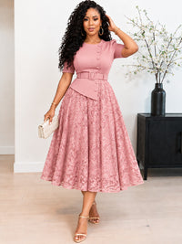 Lace Combo Belted Dress
