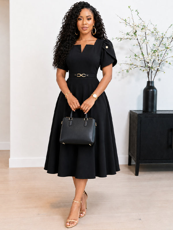 Belted V-Neck Midi Dress