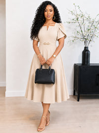 Belted V-Neck Midi Dress