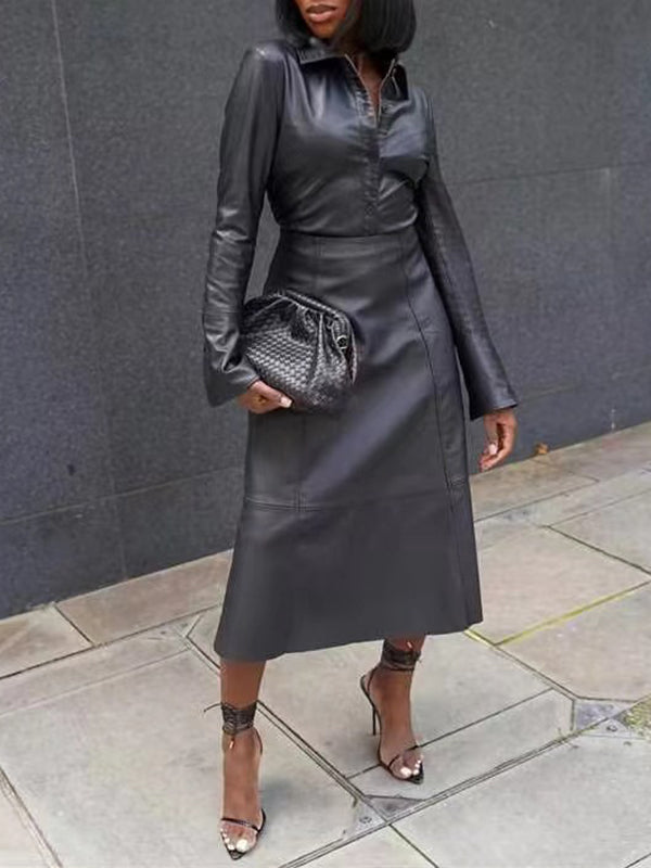 Beautiedoll Faux-Leather Shirt & Skirt Set