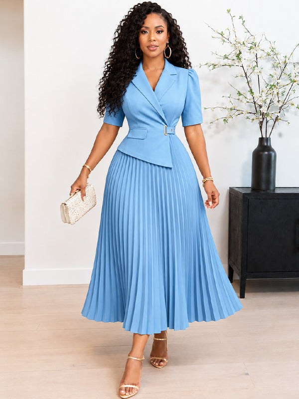 Solid Pleated Blazer Dress