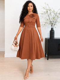 3D Floral Belted Dress