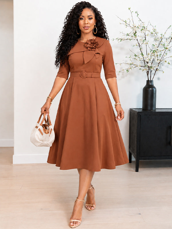 3D Floral Belted Dress