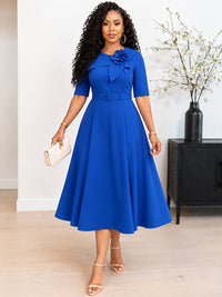 3D Floral Belted Dress