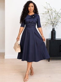 3D Floral Belted Dress