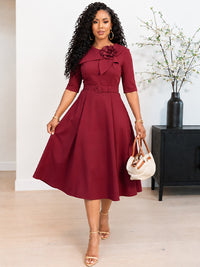 3D Floral Belted Dress