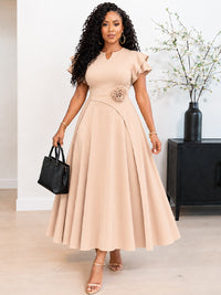 Solid 3D Floral Midi Dress