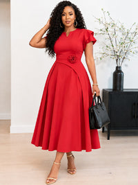 Solid 3D Floral Midi Dress