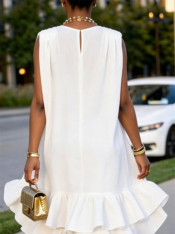 V-Neck Sleeveless Ruffle Dress