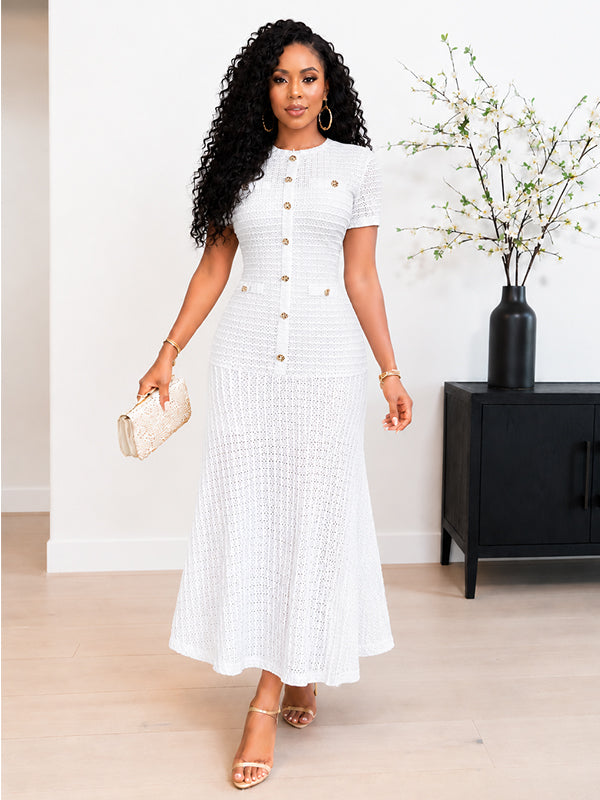 Solid Button-Front Bodycon Dress
