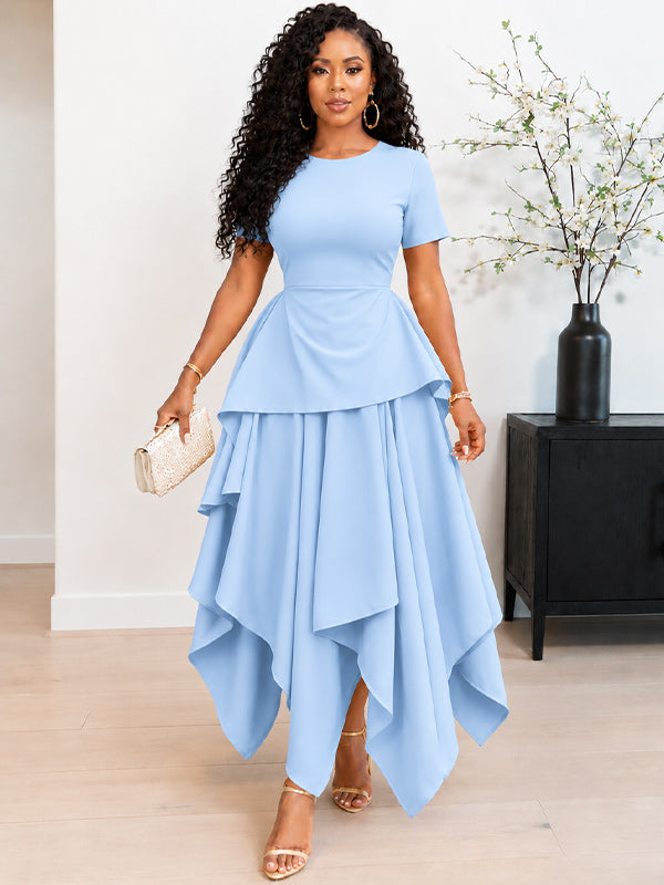 Asymmetric-Hem Tied-Back Dress