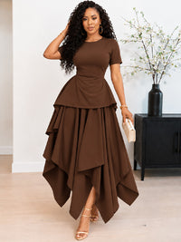 Asymmetric-Hem Tied-Back Dress