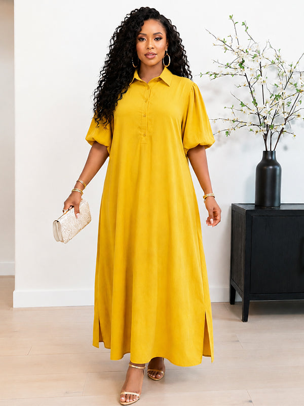 Solid Button-Front Maxi Dress