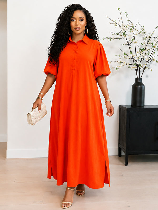 Solid Button-Front Maxi Dress