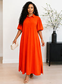 Solid Button-Front Maxi Dress