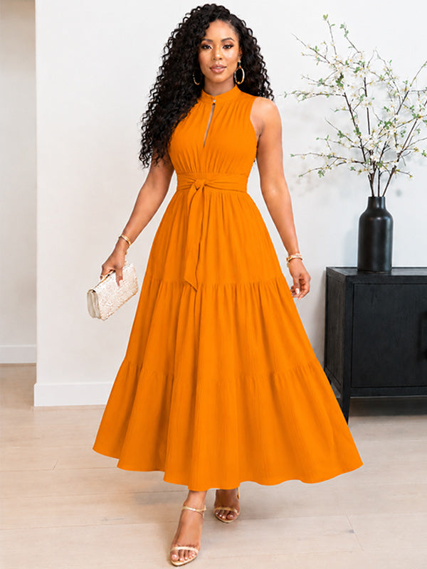 Solid Tied Sleeveless Dress
