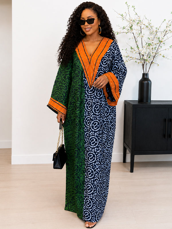 Printed V-Neck Maxi Dress