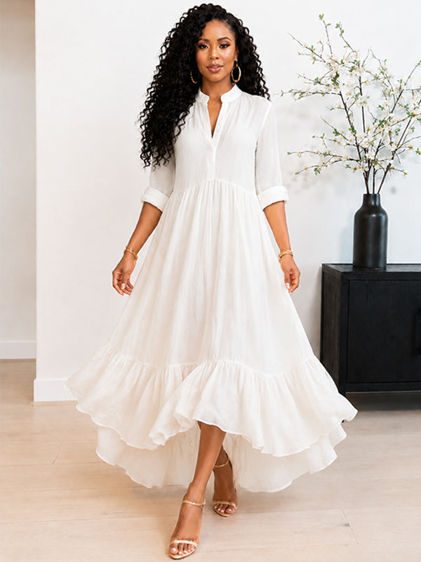 Solid Ruffle Shirt Dress