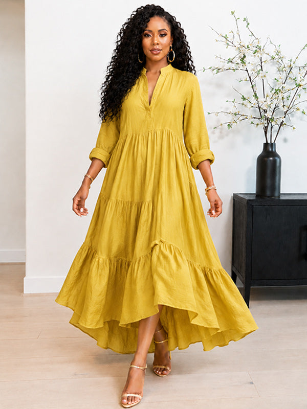 Solid Ruffle Shirt Dress