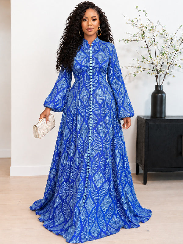 Printed Button-Front Maxi Dress
