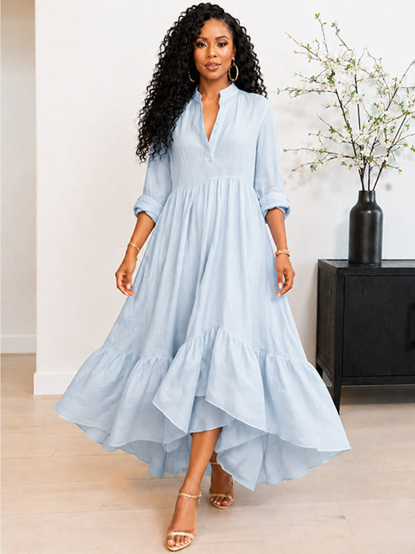 Solid Ruffle Shirt Dress