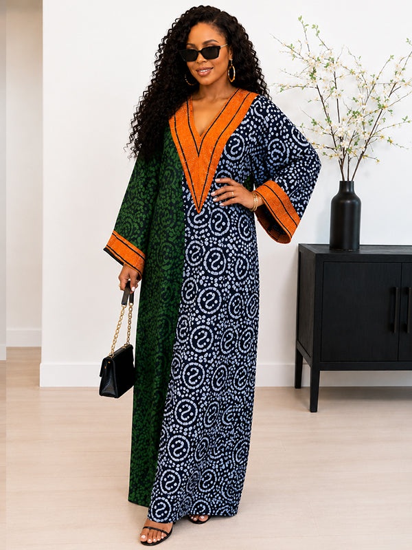 Printed V-Neck Maxi Dress