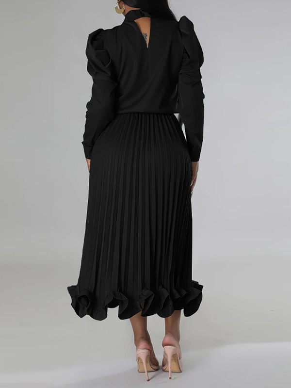 Beautiedoll Puff-Sleeve Top & Pleated Skirt Set