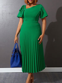 Solid Ruffle Pleated Dress
