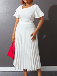 Solid Ruffle Pleated Dress
