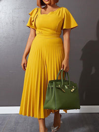 Solid Ruffle Pleated Dress