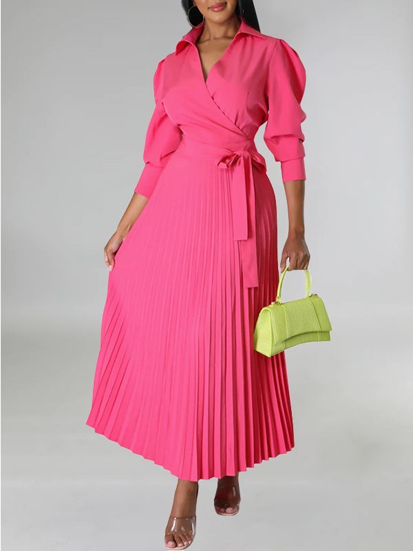 Solid Pleated Shirt Dress