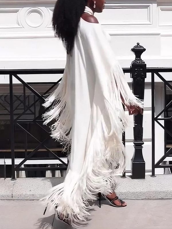 Beautiedoll White Halter Fringe Dress