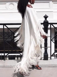 Beautiedoll White Halter Fringe Dress