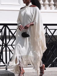Beautiedoll White Halter Fringe Dress