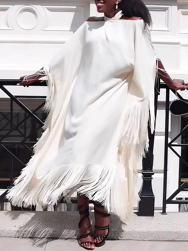 Beautiedoll White Halter Fringe Dress