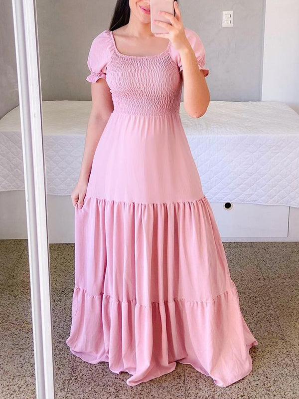 Beautiedoll Solid Smocked Ruffle Dress