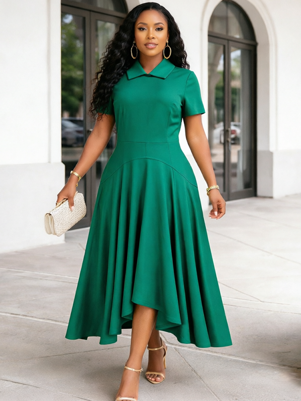 Solid Collared Midi Dress