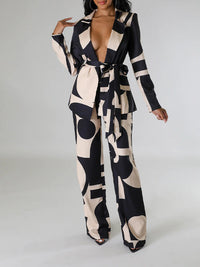 Printed Tied Blazer & Pants Set