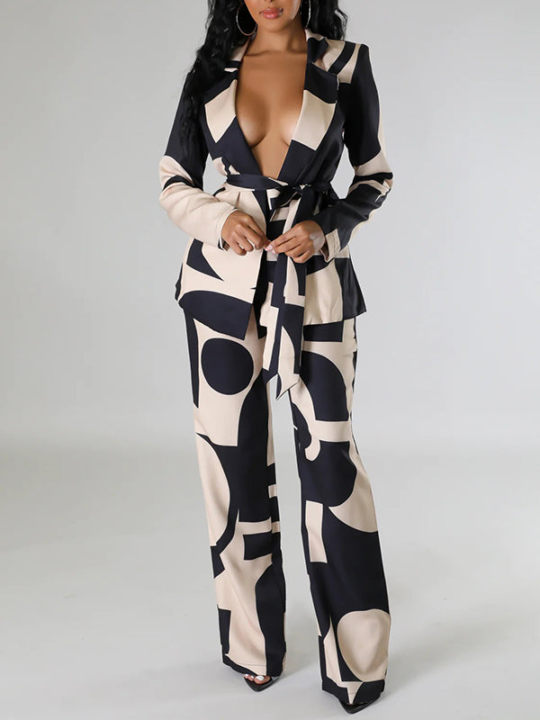 Printed Tied Blazer & Pants Set