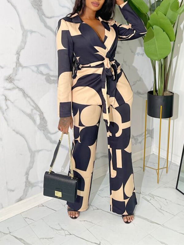 Printed Tied Blazer & Pants Set