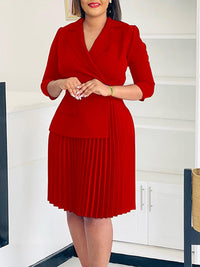 Solid Pleated Blazer Dress